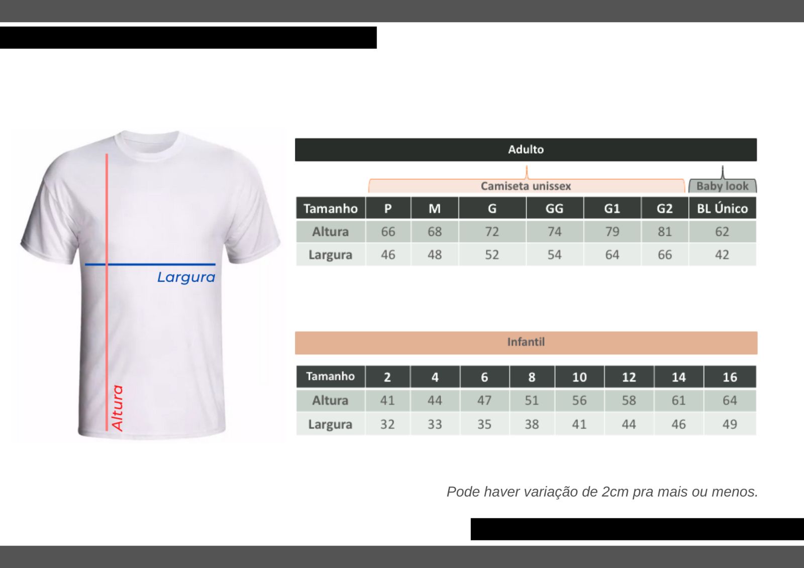 Tabela de Medidas de Camiseta